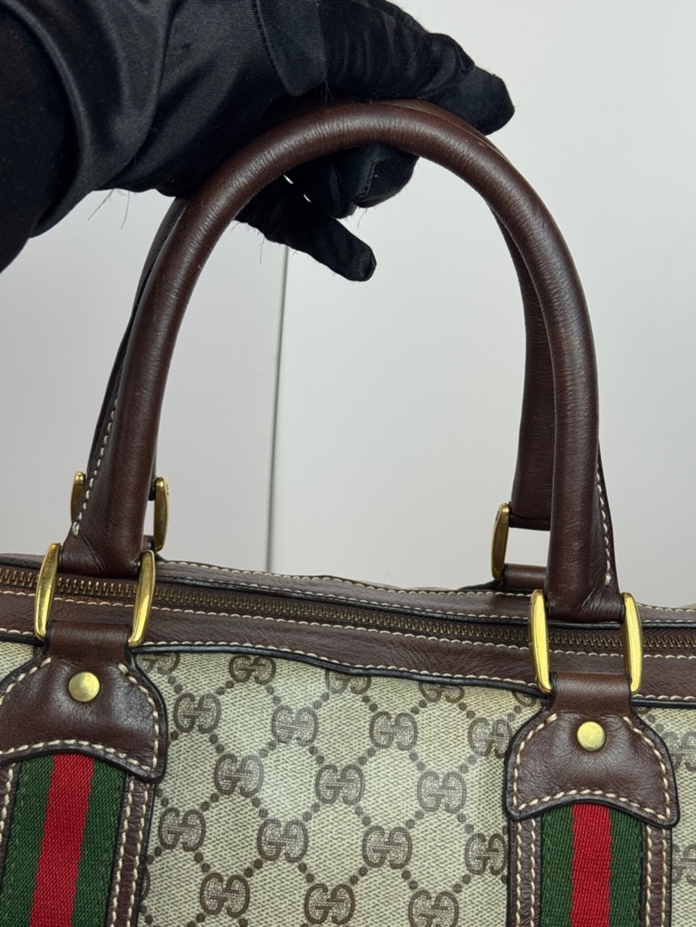 Gucci Green/Brown Web Canvas Duffel Bag - Picture 11 of 16